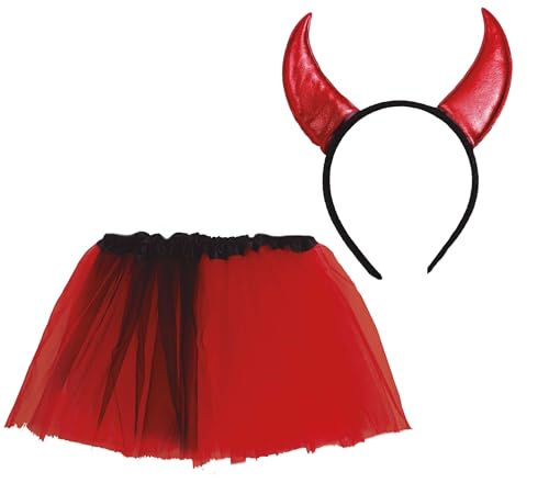 FIESTAS GUIRCA | Teufel Set für Kinder (30 cm) - Tutu für Teufels- und Dämon Kostüm - Zubehör für Halloween und Kostümpartys - Ideal für Kinder und Erwachsene - Rot und Schwarz von FIESTAS GUIRCA