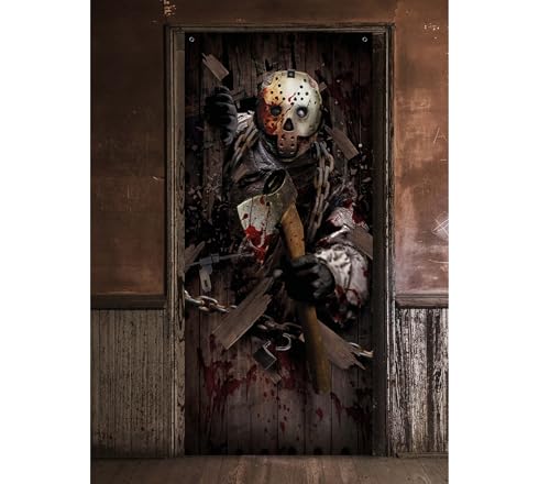 FIESTAS GUIRCA | Tür Deko Killer mit Axt (80x180 cm) - Wand-, Tür- und Fensterdeko - Ideal für Halloween-Partys und gruselige Feiern - Mehrfarbig von FIESTAS GUIRCA