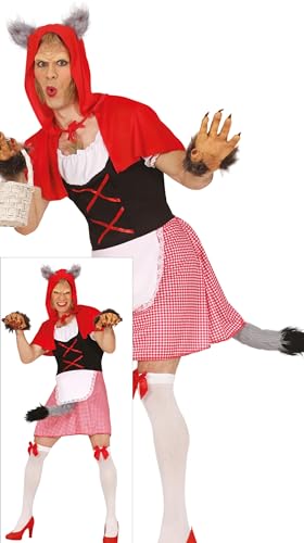 FIESTAS GUIRCA Unartiges Rotkäppchen Wolf Karneval Kostüm Herren – Rotkäppchen mit Haarigem Schwanz Lustiges Herrenkostüm JGA – Märchen Junggesellenabschied Herren Kostüm Karneval Fasching Größe M von FIESTAS GUIRCA