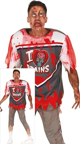 FIESTAS GUIRCA Untoter Football Spieler Halloween Kostüm Herren – Blutiger Quarterback High School Uniform – Rugby Zombie Kostüm Herren Halloween M 48-50 von FIESTAS GUIRCA