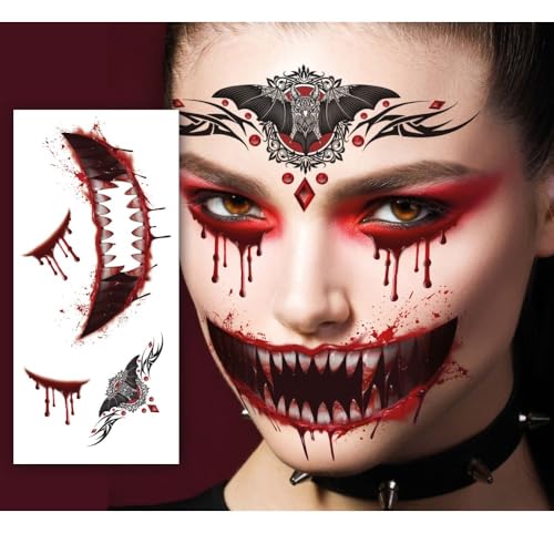 FIESTAS GUIRCA | Vampir Gesicht Tattoo Multicolor (30x13 cm) - Make-up und FX für Halloween, Karneval und Kostümpartys - Ideal für Erwachsene und Kinder - Multicolor von FIESTAS GUIRCA