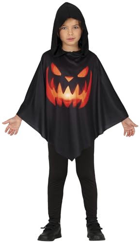 FIESTAS GUIRCA Verfluchter Kürbis Poncho Halloween Kostüm Kinder – Schwarzer Poncho mit Kürbis Aufdruck und Kapuze – Kostüm Kinder Halloween Mädchen oder Jungen 7-9 Jahre von FIESTAS GUIRCA