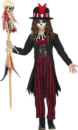 FIESTAS GUIRCA Voodoo Hexe – Schwarz Rotes Mädchen Kostüm inkl. Zylinder, Mantel mit Oberteil und Hose Alter 7-9 Jahre Für Karneval/Fasching, Halloween, Themen Partys von FIESTAS GUIRCA