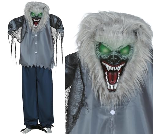 FIESTAS GUIRCA | Werwolf Figur mit Licht, Ton und Bewegung (210 cm) - Halloween Dekoration für Partys und Feiern - Ideal für gruselige Umgebungen und Schreckensszenarien - Grau von FIESTAS GUIRCA