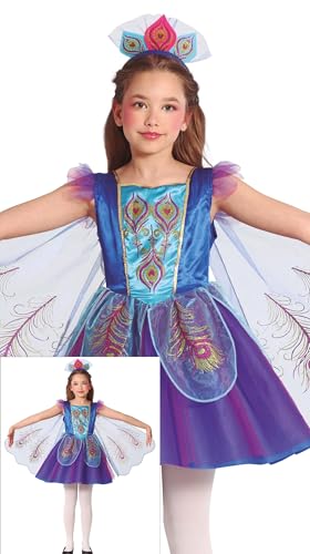 FIESTAS GUIRCA Wunderbarer Pfau Karneval Kostüm Mädchen – Pfauenkleid mit Flügeln in Blau & Lila – Fasching Karneval Kostüm Kinder Mädchen 5-6 Jahre von FIESTAS GUIRCA