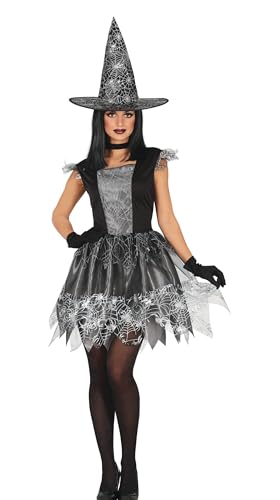 FIESTAS GUIRCA Zauberhafte Spinnennetz Hexe Halloween Kostüm Damen – Silbernes Kleid und Hexenhut – Halloween Kostüm Dame Teens 14-16 Jahre von FIESTAS GUIRCA