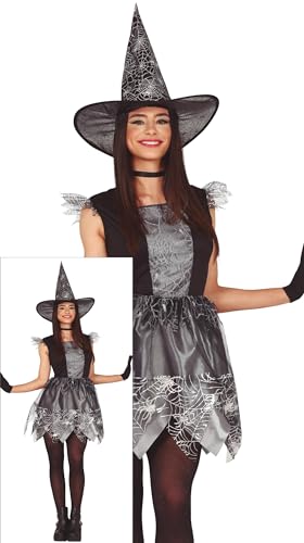 FIESTAS GUIRCA Zauberhafte Spinnennetz Hexe Halloween Kostüm Damen – Silbernes Kleid und Hexenhut – Halloween Kostüm Dame Teens 14-16 Jahre von FIESTAS GUIRCA