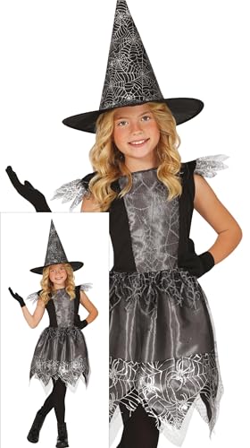 FIESTAS GUIRCA Zauberhafte Spinnennetz Hexe Halloween Kostüm Kinder – Silbernes Kleid und Hexenhut – Kostüm Kinder Halloween Mädchen 10-12 Jahre von FIESTAS GUIRCA