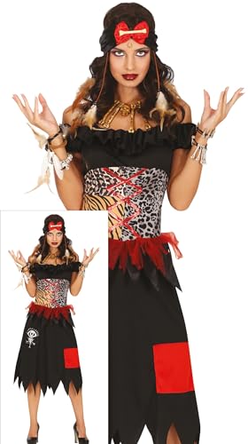 FIESTAS GUIRCA Zauberhafte Voodoo Priesterin Halloween Kostüm Damen – Voodoo Schamanin Kostüm – Hexe Halloween Kostüm Dame L 40-42 von FIESTAS GUIRCA