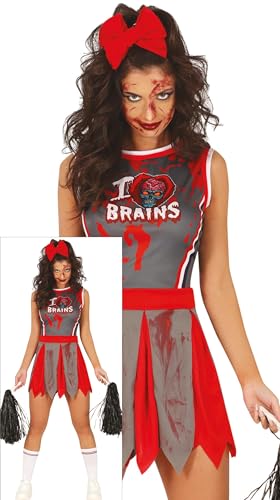 FIESTAS GUIRCA Zombie Cheerleader Halloween Kostüm Damen – Rot Graue Blutige Cheerleader Uniform – Halloween Kostüm Dame L 40-42 von FIESTAS GUIRCA