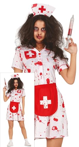 FIESTAS GUIRCA Zombie Krankenschwester Kostüm – Weiße Blutige Krankenschwester Uniform Halloween Kostüm Erwachsene Damen Größe 40-42 L von FIESTAS GUIRCA