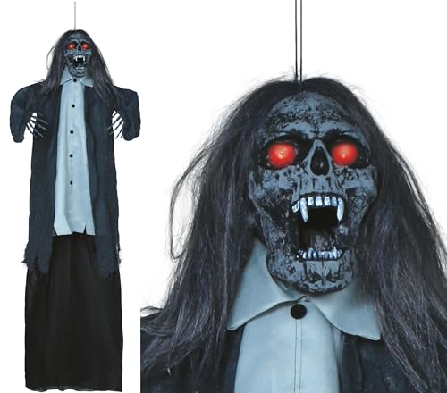 FIESTAS GUIRCA | Zombie Vampir Hängefigur mit Licht, Ton und Bewegung (160 cm) - Halloween Dekoration für Partys und Feiern - Ideal für gruselige Atmosphären - Schwarz und Grau von FIESTAS GUIRCA