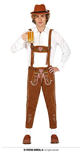 Fiestas GUiRCA Kostüm Lederhose Herren mit traditionellem Stick - Kostüm Oktoberfest Herren - Größe L 52–54 - Trachten-Lederhose Tiroler Kostüm Karneval, Bayernhose Kostüm Erwachsene, Wiesen Outfit von Fiestas GUiRCA