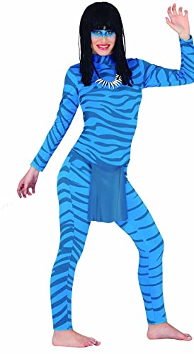 Fiestas GUiRCA Magische Blaue Katze Damen Kostüm - Größe M 38 – 40 - Tigerin Frauen Kostüm blau gestreifter Katzen Onesie - Bengalischer Tiger Erwachsene Tier Kostüm Karneval, Fasching, Fastnacht von FIESTAS GUIRCA