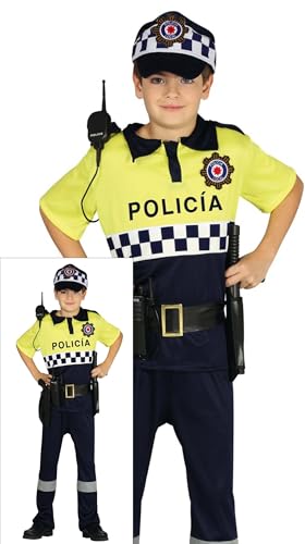 FIESTAS GUIRCA | Polizist Kostüm für Kinder (7-9 Jahre) - Enthält Hemd, Gürtel, Mütze und Hose - Offiziers Kostüme für Halloween, Karneval und Polizeifeste - Ideal für Jungen - Schwarz und Gelb von FIESTAS GUIRCA