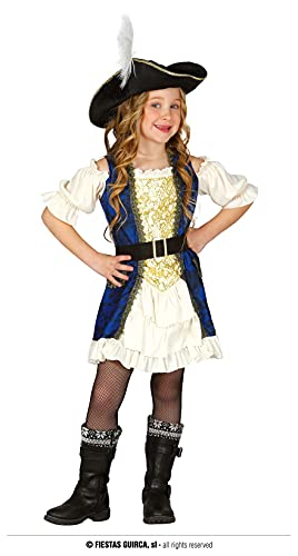 Fiestas GUiRCA Schickes Piratenkostüm Mädchen - Kostüm Pirat Mädchen inkl. blau weißes Kleid u. Piraten Hut - Alter 5-6 J.- Piratenkostüm Kinder Mädchen für Karneval, Fasching, Fastnacht, Halloween von FIESTAS GUIRCA