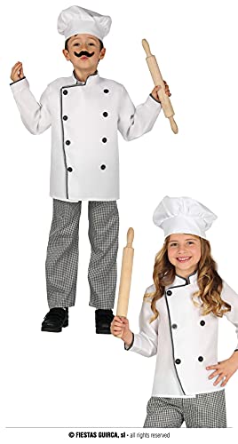 Fiestas GUiRCA Star Chefkoch Kostüm Kinder inkl. Kochjacke u. Bäckermütze in Weiß u. Hose - Alter 5-6 J. - Kostüm Bäcker Kinder Jungen u. Mädchen, Koch Kostüm Karneval, Fasching Pizzabäcker Kostüm von FIESTAS GUIRCA