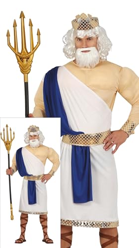 Fiestas Guirca Griechischer Gott Kostüm Herren - Neptun, Poseidon Kostüm -Größe L 52 – 54 - Griechischer Unterwasser Welt König Kostüm Herren - Zeus Kostüm Fasching, Karneval, Cesar Römer Kostüm von FIESTAS GUIRCA