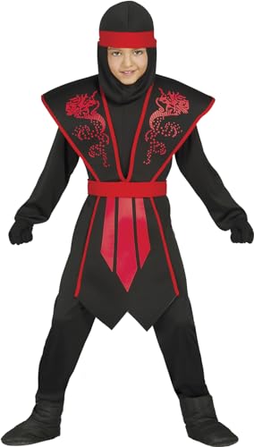 Guirca Ninja Kostüm Kinder rot schwarz mit schicker Rüstung für Jungen (128/134) von Fiestas GUiRCA
