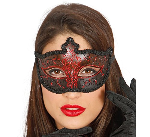 Guirca Venezianische Maske in rot mit schwarz und glitzernd Halbmaske Fasching Party Guirca Venezianische Maske in rot mit schwarz und glitzernd Halbmaske Fasching Party von FIESTAS GUIRCA