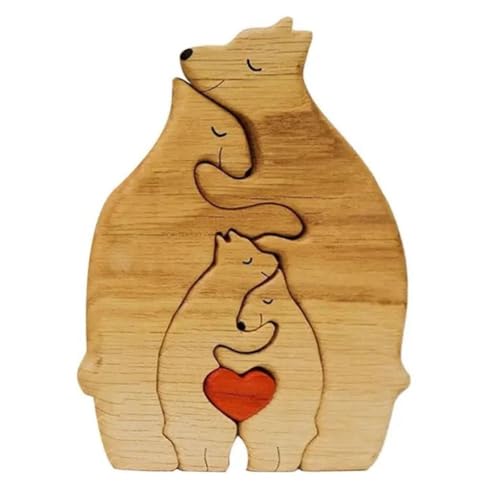 FIGGRITID Statue der Familie des Bären aus Holz, Familienkunst, Schreibtischdekoration, Herzpuzzle, Familien-Puzzle, Heimdekoration, Geschenk zum Muttertag, B von FIGGRITID