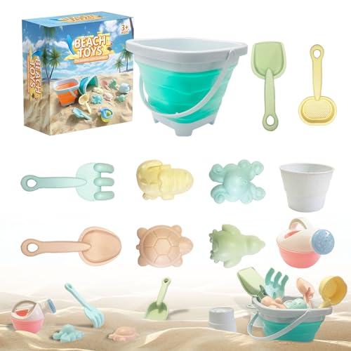 FIHODONE 11 Stück Sandspielzeug Set,Sandspielzeug mit Faltbarer Eimer, Schaufel, Sandförmchen, Strandspielzeug Kinder für Outdoor, Sandspielzeug Mädchen Junge,Sandförmchen Schaufel Kinder von FIHODONE