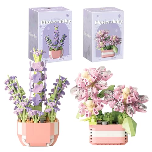 FINEASY 2er-Blumenstrauß-Set, Blumen Bausteine Klemmbausteine Blumen Sukkulenten Bonsai Baum Set Mini künstliche Blumen Bauspielzeugsets Botanische Sammlung Heimdekoration für Jungen Mädchen (Satz 2) von FINEASY