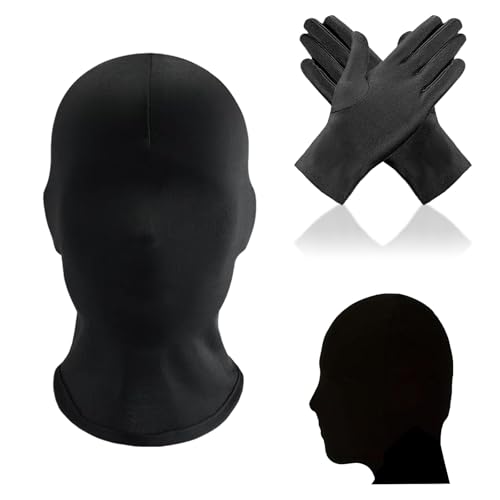 FINEASY Vollgesichtsmaske Halloween, Schwarze Maske mit Schwarzen Handschuhen, Gesichtslose Maske für Cosplay und Party Kostüme von FINEASY