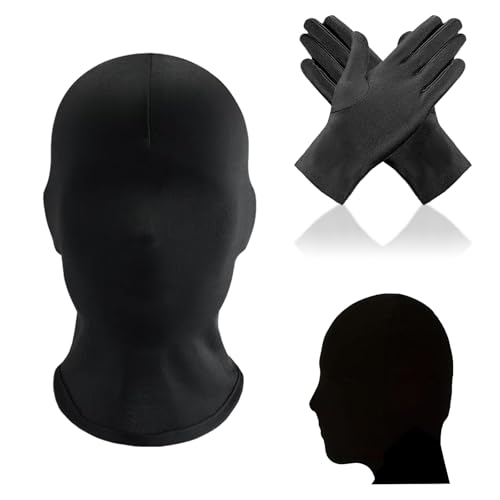 FINEASY Vollgesichtsmaske Halloween, Schwarze Maske mit Schwarzen Handschuhen, Gesichtslose Maske für Cosplay und Party Kostüme FINEASY Vollgesichtsmaske Halloween, Schwarze Maske mit Schwarzen Handschuhen, Gesichtslose Maske für Cosplay und Party Kostüme von FINEASY