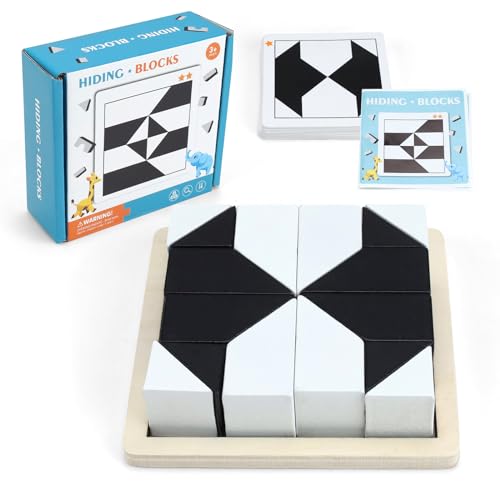 FINELYCR Puzzle en Bois Tangram, Noir et Blanc Tangram Enfant, 16 blocs Casse Tête à Formes Géométriques, Favorise L'imagination Spatiale et Pensée Logique, Pour Filles et Garçons von FINELYCR