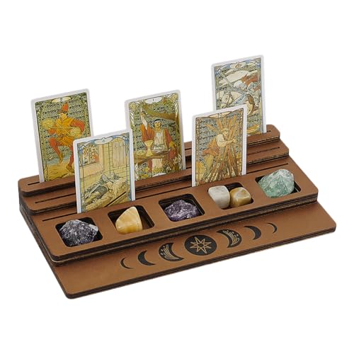 FINGERINSPIRE 3 Stufiger Tarotkartenhalter Aus Holz Rechteckig Kamelfarben Tarotkartenständer Mondphasen Design Hexerei Tarotkarten Ausstellungsständer Zur Präsentation Täglichen Karten Wicca Dekor von FINGERINSPIRE