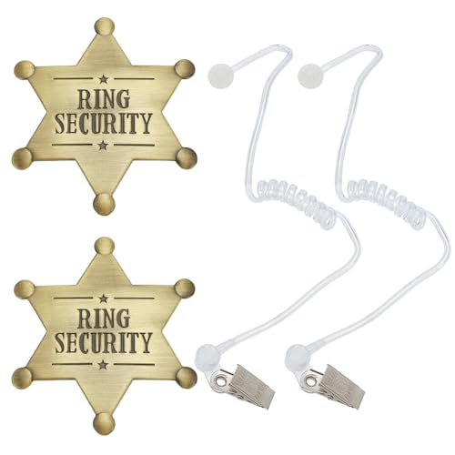 FINGERINSPIRE 4 STÜCKE Ring Security Breastpin Secret Service Zubehör Beinhaltet 2 Stück Akustische Ohrhörer Tube Headsets, 2 Stück Ring Security Badges Police Spy FBI Cosplay Set für Andenken von FINGERINSPIRE