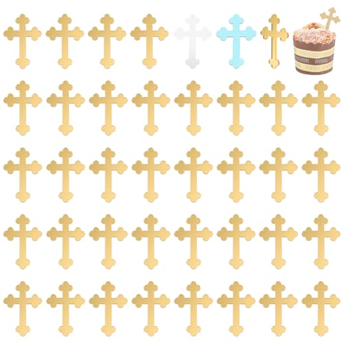 FINGERINSPIRE 40 Stück Tortenaufsatz Mit Kreuz Goldfarben Gespiegelt Acryl Kreuz Cupcake Topper Tortendekoration Kreuz Kuchenanhänger Für Die Taufe Religiöse Feier Christliches Hochzeitsdekor von FINGERINSPIRE