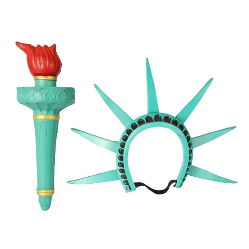 FINLALO Freiheitsstatue Krone, Halloween Lady Liberty Stirnband, verstellbares Stirnband und Taschenlampe Set, Freiheitsstatue Taschenlampe für Maskerade von FINLALO