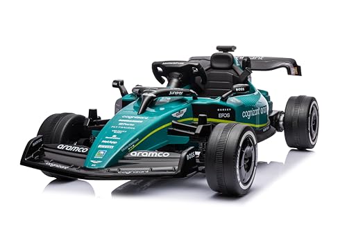 FINOOS Aston. Martin 24 V Formula-1 Elektroauto für Kinder, mit Gummireifen, Sitz aus Leder und 4x4 von FINOOS