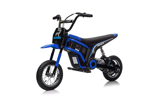 FINOOS Elektro Motorrad Kinder Hurricane 24V, Elektromotorrad mit 350W Motor, 8/16 KMH Geschwindigkeitsmodus, 20KM Lange Reichweite, 12 Zoll Luftreifen, Moto Cross für Kinder von 3,5 – 7 Jahren (Blau) von FINOOS