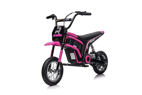 FINOOS Elektro Motorrad Kinder Hurricane 24V, Elektromotorrad mit 350W Motor, 8/16 KMH Geschwindigkeitsmodus, 20KM Lange Reichweite, 12 Zoll Luftreifen, Moto Cross für Kinder von 3,5 – 7 Jahren (Rosa) von FINOOS