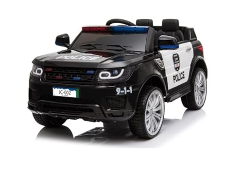 FINOOS Elektroauto für Kinder, Polizei, SUV, 12 V, blinkend, Lautsprecher, Türen zum Öffnen, mit Fernbedienung, Schwarz von FINOOS