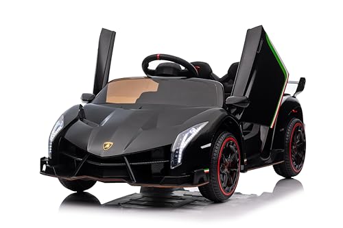 FINOOS Elektroauto für Kinder Lamborghini Veneno 12V 1 Sitz mit 2,4 GHz Fernbedienung, Schmetterlingstüren, Musik, Hupe, Federung 1 bis 4 Jahre (Schwarz) von FINOOS