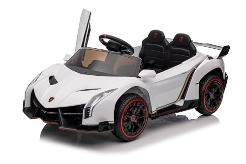 FINOOS Elektroauto für Kinder Lamborghini Veneno 12V 1 Sitz mit 2,4 GHz Fernbedienung, Schmetterlingstüren, Musik, Hupe, Federung 1 bis 4 Jahre (Weiß) von FINOOS