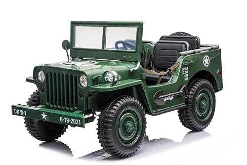 FINOOS J.E.E.P Willy's Army Kinder, Elektroauto 24 V, 3-Sitzer, mit Fernbedienung 2,4 GHz, 4 x Motor 24V, 200W, Kinderauto - Elektroauto für Kinder (Matcha-Grün) von FINOOS