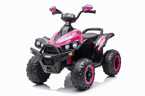 FINOOS Kinder Elektro-Quad 12 V, Python, Kinder-Elektroauto, LED-Leuchten, Batterie: 12 V, 10Ah, weiche Eva-Räder, Ledersitz für Kinder von 2–4 Jahren (Rosa) von FINOOS