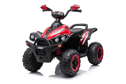 FINOOS Kinder Elektro-Quad 12 V, Python, Kinder-Elektroauto, LED-Leuchten, Batterie: 12 V, 10Ah, weiche Eva-Räder, Ledersitz für Kinder von 2–4 Jahren (Rot) von FINOOS