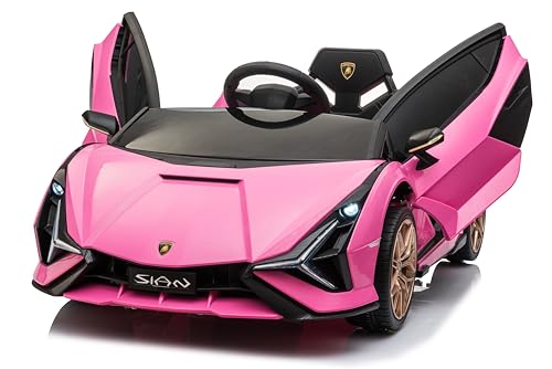 FINOOS Kinder Elektroauto Lamborgini Sian 12V Kinderauto Elektrisch mit Fernbedienung - Ledersitz - Elektroauto für Kinder - MP3-Player, Hupe, Licht, (Rosa) von FINOOS