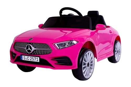 FINOOS Kinder elektroauto Mercedes CLS350 AMG Elektroauto für Kinder, 12V, elektrische Kinder elektroauto mit Fernbedienung, 2 + 1 Geschwindigkeitsstufen, Hupe, LED, Musik, USB (Rosa) von FINOOS