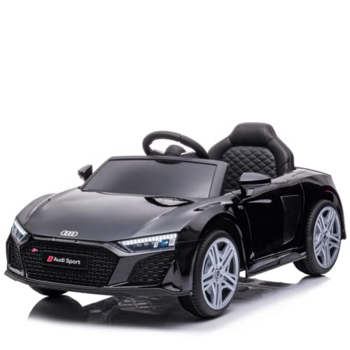 FINOOS Kinderauto A.u.d.i R8 12V Elektroauto mit 2,4 Ghz Fernbedienung, Kinderfahrzeug mit Musik, 2,5-5 km/h, Sicherheitschloss an der Tür, für Kinder von 1-4 Jahren (Schwarz) von FINOOS