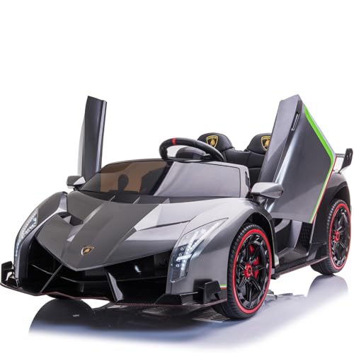 FINOOS Kinderauto Lambo Veneno 24V Elektroauto für Kinder 2-Sitzer, 4X4 Gummireifen, Ledersitz, mit 2,4 GHz Fernbedienung (Grau) von FINOOS