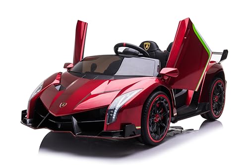 FINOOS Kinderauto Lambo Veneno 24V Elektroauto für Kinder 2-Sitzer, 4X4 Gummireifen, Ledersitz, mit 2,4 GHz Fernbedienung (Rot) von FINOOS