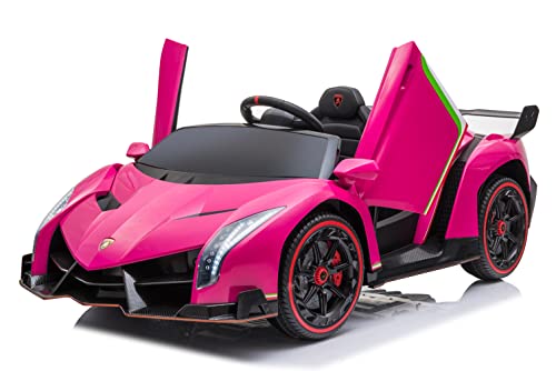 FINOOS Kinderauto Lambo Veneno 24V Elektroauto für Kinder 2-Sitzer, 4X4 Gummireifen, Ledersitz, mit 2,4 GHz Fernbedienung (Rosa) von FINOOS