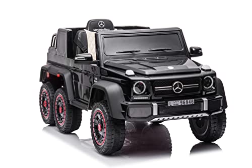 FINOOS Mercedes G63 6X6 AMG kinderauto 12V, Kinder elektroauto 4X45W, Mit Gummireifen, Ledersitz Mit 2.4G Fernbedienung (Schwarz) von FINOOS